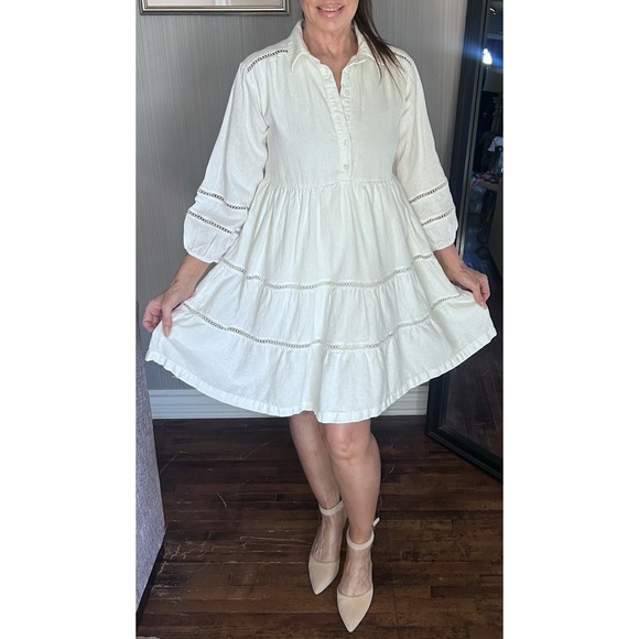 Taylor Dresses & Skirts - Taylor Women's Dress Babydoll Swing Flowy Dress Size 12 White Tiered Boho Summer
